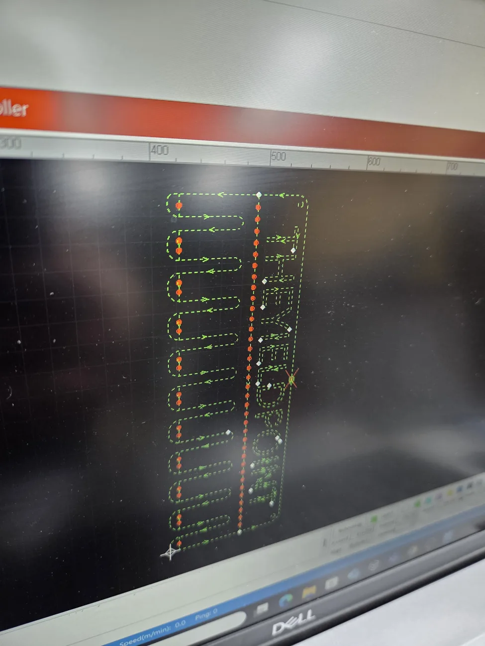 mLaser toolpath showing added cooling points during a thick carbon-steel workshop test
