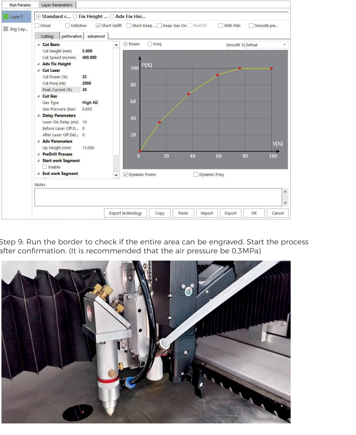 Gweike manual mLaser parameter screen and rotary engraving setup
