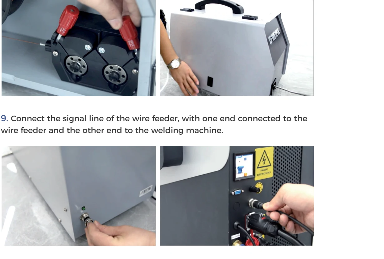 Gweike manual photographs showing the wire-feeder drive wheel and signal connection